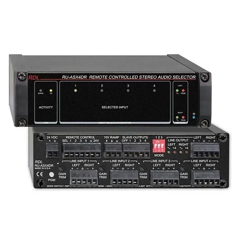 RDL RU-ASX4DR Remote Controlled Stereo Audio Selector with VCA 4x1