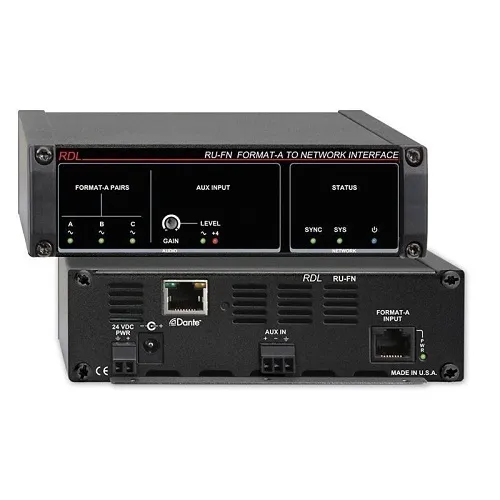 RDL RU-FN Format A to Network Interface, 1 Format A, 1 Balance Line Aux Input, Dante Output