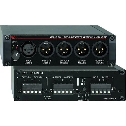 RDL RU-MLD4 Microphone/Line Distribution Amplifier, 1x4