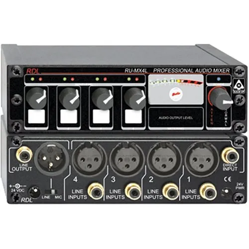 RDL RU-MX4L Professional 4-Channel Line Level Mixer, Microphone and Line Output
