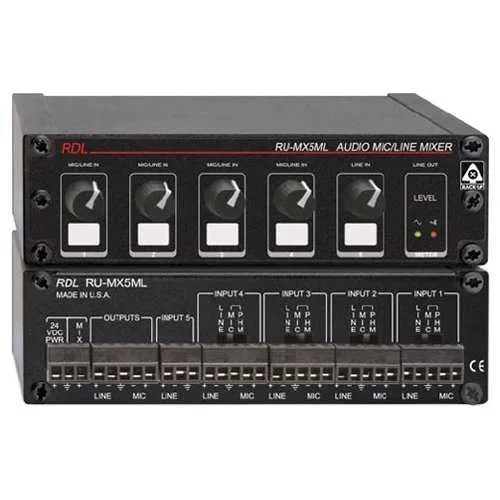 RDL RU-MX5ML 5-Channel Mic/Line Audio Mixer with Phantom Power