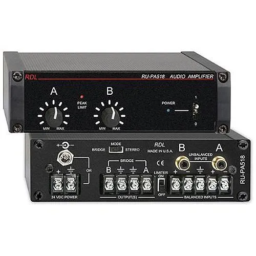 RDL RU-PA518 10W Stereo 18W Mono Audio Amplifier, Selectable Built-In Peak Limiter