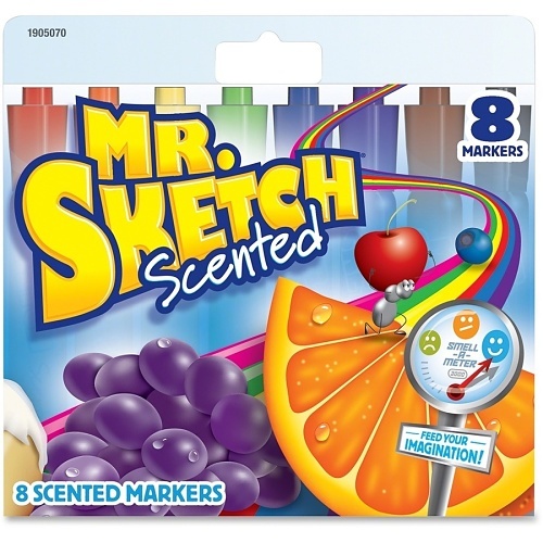 Mr. Sketch 1905070 Scented Watercolor Marker, Broad Chisel Tip, Assorted Colors, 8-Pack