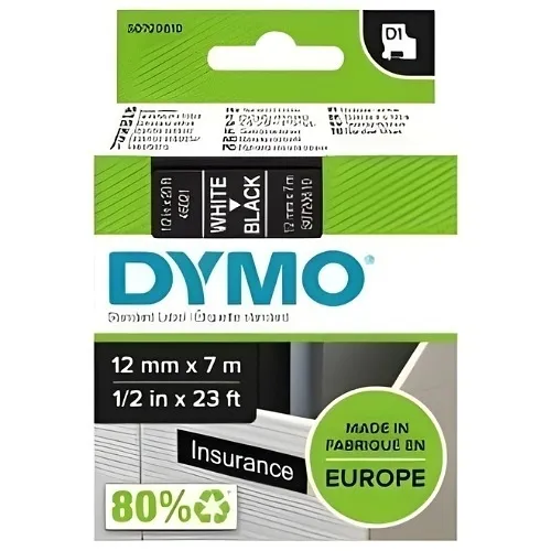 DYMO S0720610 D1 45021 Tape, 12mmx7m, White on Black