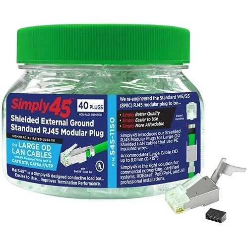 Simply45 S45-1150 CAT6 Shielded External Ground Standard We/Ss Rj45 with Bars45