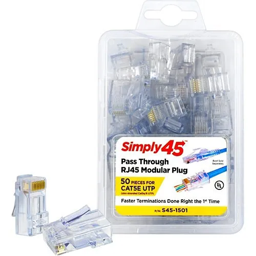 Simply45 G0-S451501 CAT5e Unshielded Pass Through Rj45, 50-Pack