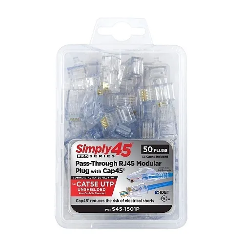 Simply45 S45-1501P Pro Series CAT5e Unshielded, Pass-Through RJ45 with Cap45, 100-Piece