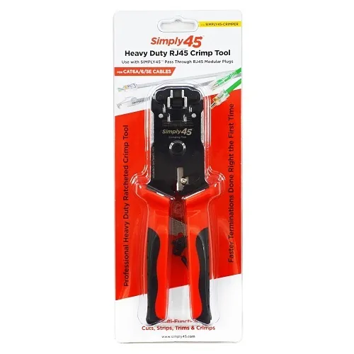 Simply45 S45-C100 Heavy Duty Ratcheted Crimper for Pass Through Cat5e and Cat6 RJ45 Plugs and Boots