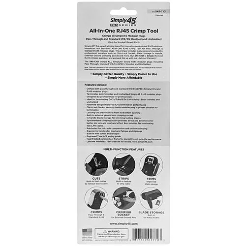 Simply45 S45-C101 ProSeries All-In-One RJ45 Crimp Tool, Pass-Through and Standard WE, SS RJ45