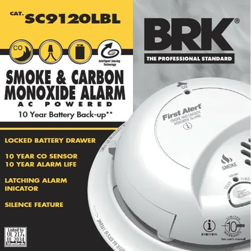 BRK SC9120LBL 120V AC/DC Smoke and CO Alarm, 10YR Lithium Battery, Locked Battery Drawer