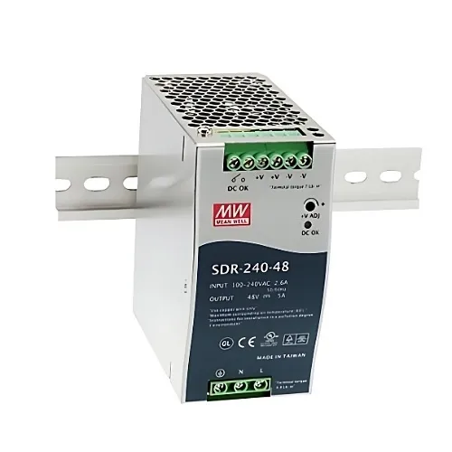 KBC Networks SDR-240-24 AC/DC Industrial DIN Rail Power Supply with Metal Casing, 24VDC at 10A Output