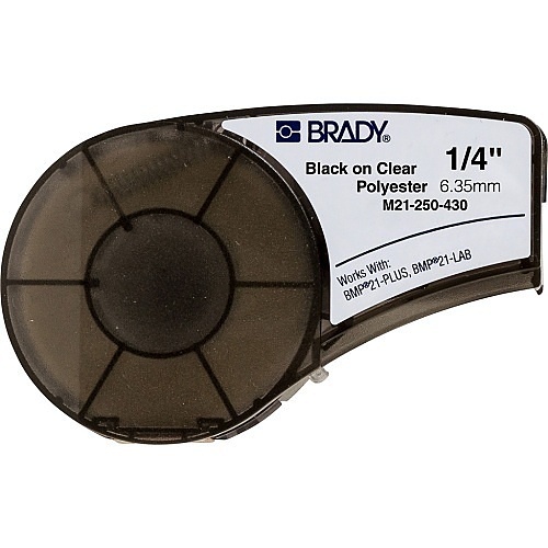 Brady ID M21-250-430 Harsh Environment Multi-Purpose Clear Polyester Labels with Ribbon for M21 Printers, 0.25", Black on Clear
