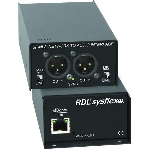 RDL SF-NL2 Network to Audio Interface, ﻿Converts 2-Dante Network Audio Signals to Balanced Analog