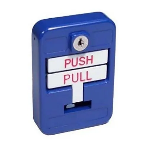 SigCom SG-42CXK1E-BL SG-42 Series Die-Cast Metal Manual Pull Station, Dual Action with "Emergency" Push Bar, Blue