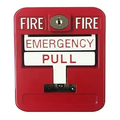 SigCom SG-42CXK1E-RD SPECTRUM Series Dual Action Key-Reset Manual Pull Station with "Emergency" Push Bar, DPDT, Red