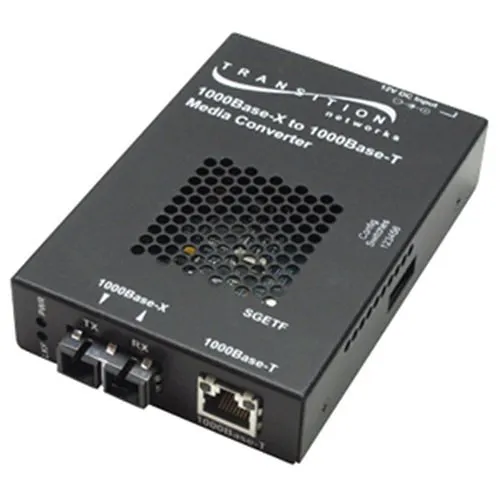 Lantronix SGETF1013-110 Gigabit Ethernet Media Converter, 1000Base-T (RJ-45), 328' (100 m) to 1000Base-SX 850nm Multimode (SC), Link Budget 7.0 dB, 1804' (550 m) Link Budget 7.0 Db