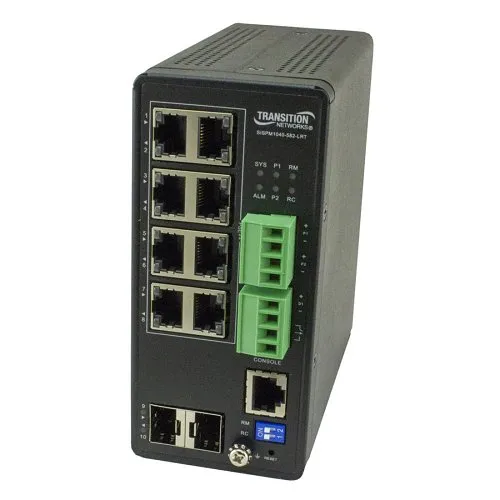 Lantronix SISPM1040-582-LRT Managed Hardened Gigabit Ethernet PoE++ Switch, 8) 10/100/1000Base-T PoE++ Ports (2) 100/1000Base-X SFP Slots 52V-57V DC