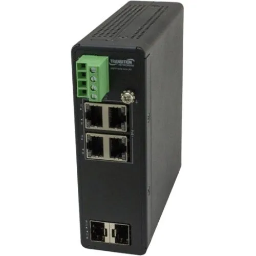 Lantronix SISTP1040-342-LRT 4-Port Unmanaged Hardened Gigabit Ethernet PoE+ Switch, (4) 10/100/1000Base-T PoE+ Ports 100 m/328' (2) 100/1000Base-X SFP Slots