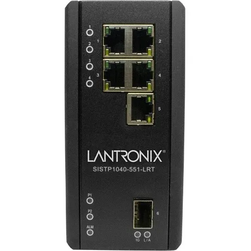 Lantronix SISTP1040-551-LRT Unmanaged Hardened Gigabit Ethernet PoE++ Switch (4)10/100/1000Base-T PoE++ Ports+(1), 10/100/1000Base-T Port+(1), 100/1000Base-X SFP Slot