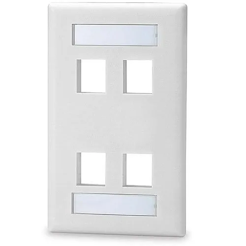 Signamax SKFL-4-WH 4-Port Single-Gang Keystone Faceplate with Labeling Windows, White