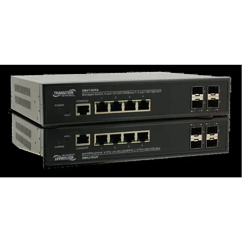 Lantronix SM4T4DPA Managed Layer Gigabit Ethernet Switch (4) 10/100/1000Base-T Ports (4) 100/1000Base-X SFP Slots