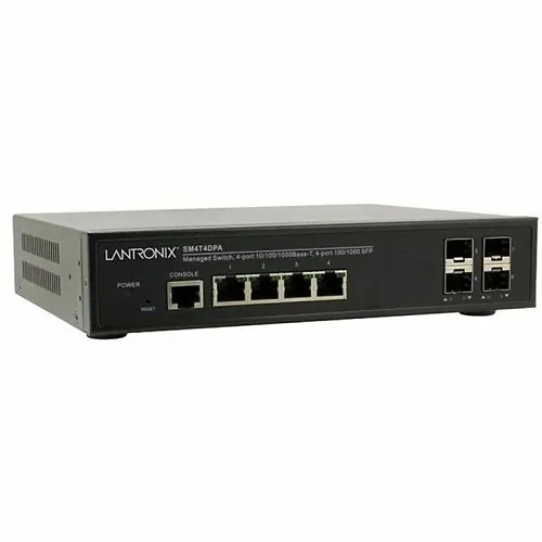 Lantronix SM4T4DPA-SA Managed Switch, 4-Port 10/100/1000B-T+4-Port100/1