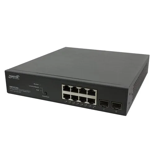Lantronix SM8TAT2SA Smart Managed Gigabit Ethernet PoE+ Switch (8) 10/100/1000Base-T Ports (2) 100/1000Base-X SFP Slots
