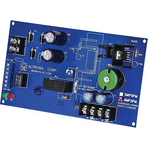 Altronix SMP3PM Supervised Power Supply Charger, Single Output, 6/12/24VDC at 2.5A, Board