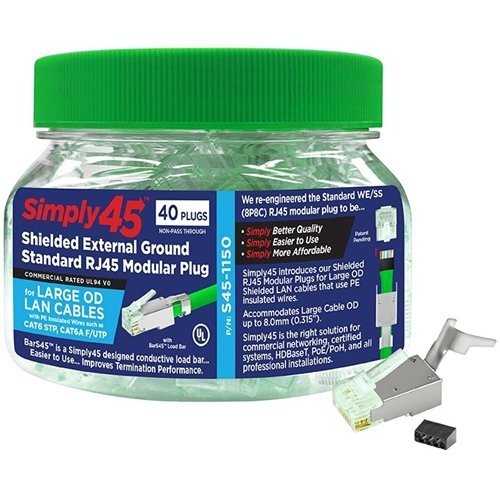 Simply45 S45-1150 CAT6 Shielded External Ground Standard We/Ss Rj45 with Bars45