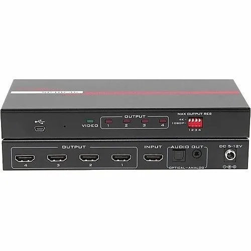 Hall SP-HD-4C 1x4 HDMI Distribution Amplifier with 4K 60Hz 4:4:4 HDCP 2.2 Audio Out and Scaler