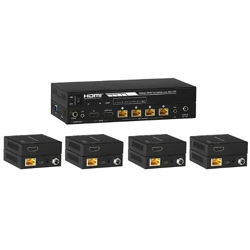 Kanex SP-HDPOC1X4 HDMI 1x4 Distribution Amplifier Over CAT5e/6 Outputs and PoC 60 m, Black