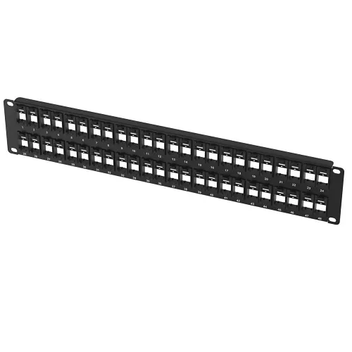 Ortronics SPKFBU48 TechChoice 48-Port Front-Loading Keystone Panel with Removable Bezels, Label / Icon Field, Flat, 2RU, Black