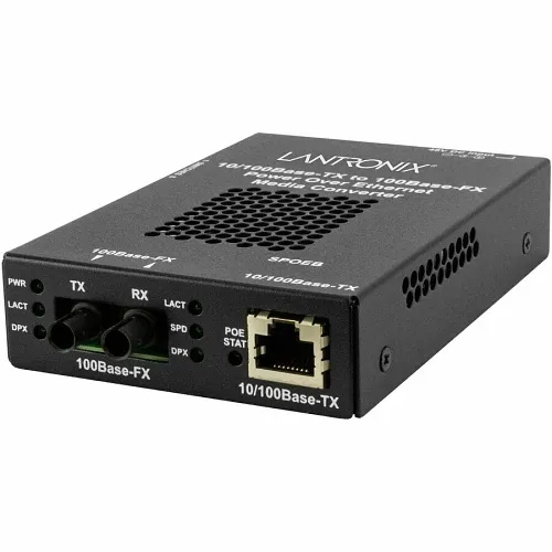Lantronix SPOEB1011-105-LA 10/100BASE-TX RJ45 Power Over Ethernet to 100BASE-FX, Multi-Mode ST, 2km
