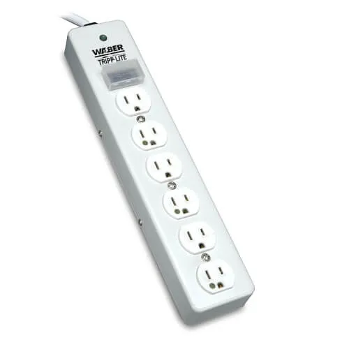 Eaton Tripp Lite SPS610HGRA 6-Outlet Hospital-Grade Surge Protector, 10' (3.05 m) Cord, 1050-Joule