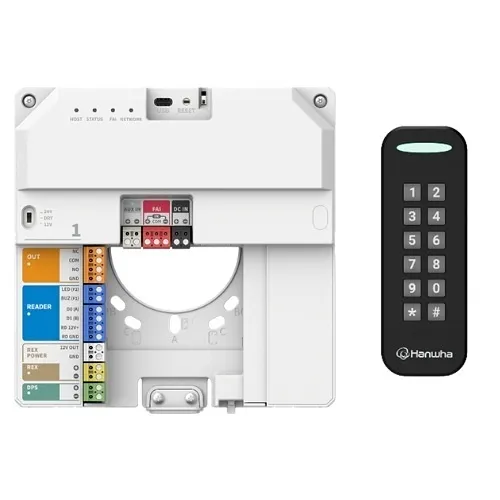 Hanwha SQ-AX15SP100KIT Access Control Kit with NOD-AX15S Mullion Mount Credential Reader and NHP-P100 1-Door IP Controller