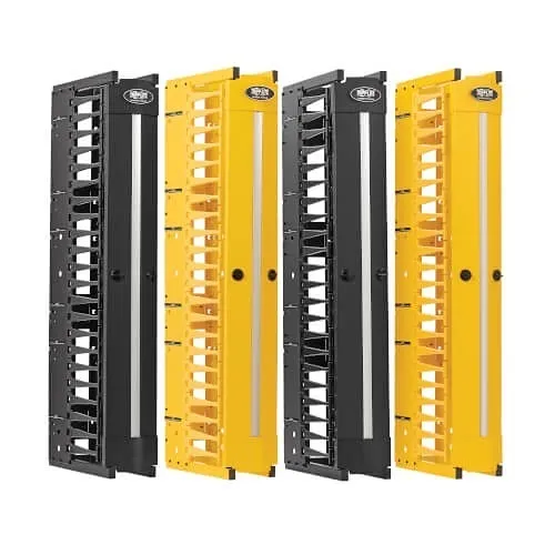 Tripp Lite SRCABLEVRT6HD2F High-Capacity Vertical Cable Manager, Deep Double Finger Duct with Cover, Double Sided, 6" Wide, 7' (2.2m), Yellow / Black