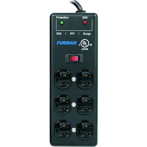 Furman SS-6B-PRO Pro Plugs Series 2x3 Metal Chassis Surge Suppressor Strip with Extreme Voltage Shutdown, 15A 120V, Outlets