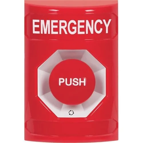 STI SS2001EM-EN Stopper Station Button, No Cover, Turn-to-Reset, EMERGENCY Label, Red