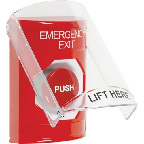 STI SS2021EX-EN Stopper Station, Shield, Turn-to-Reset Switch, 'EMERGENCY EXIT' English Text, Red