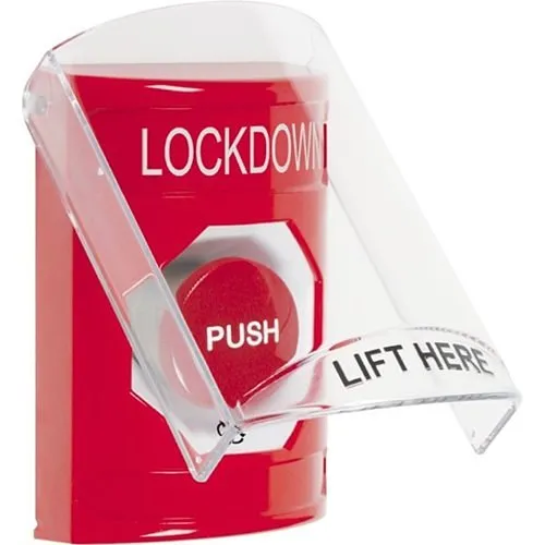 STI SS2021LD-EN Indoor Only Flush or Surface Turn-to-Reset Stopper Station with LOCKDOWN, Red