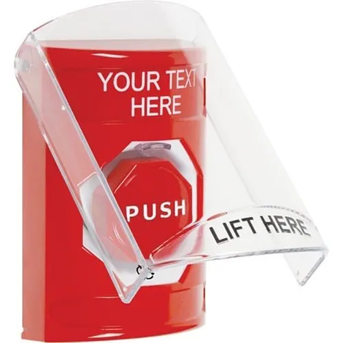 STI SS2029ZA-EN Stopper Station Button with Shield, Turn-to-Reset Illuminated, CUSTOM Label, Red