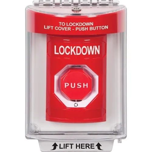 STI SS2039LD-EN Stopper Station Button with Universal Stopper Cover, Flush Mount, Turn-to-Reset Illuminated, LOCKDOWN Label, Red