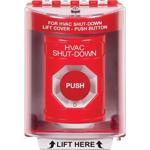 STI SS2071HV-EN Stopper Station Button with Universal Stopper Cover, Surface Mount, Turn-to-Reset, HVAC SHUT-DOWN Label, Red