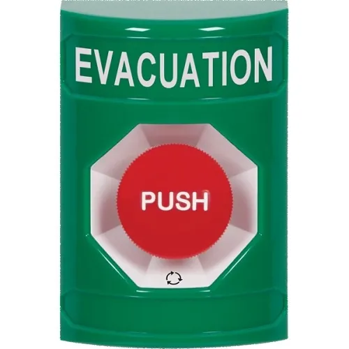 STI SS2101EV-EN Stopper Station Button, No Cover, Turn-to-Reset, EVACUATION Label, Green