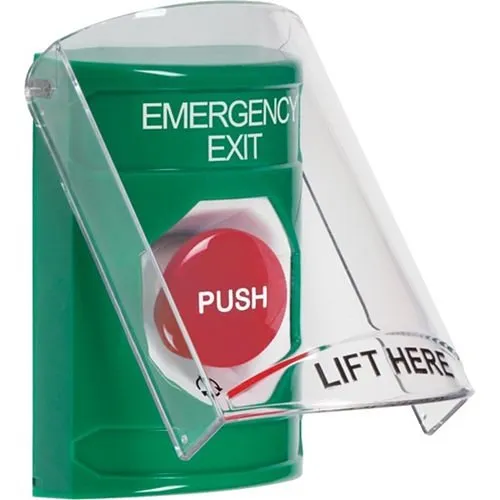 STI SS2121EX-EN Stopper Station Button with Shield, Turn-to-Reset, EMERGENCY EXIT Label, Green