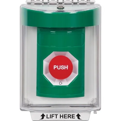 STI SS2131NT-EN Stopper Station Button with Universal Stopper Cover, Flush Mount, Turn-to-Reset, NO TEXT Label, Green