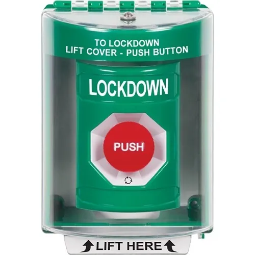 STI SS2171LD-EN Stopper Station Button, with Universal Stopper Cover, Surface Mount, Turn-to-Reset,' LOCKDOWN' Label