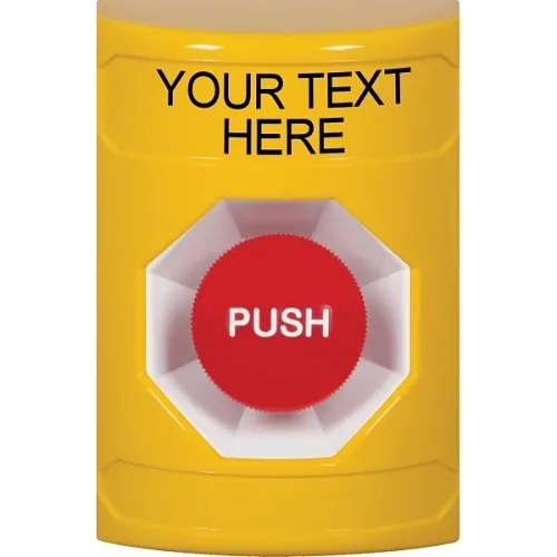 STI SS2204ZA-EN No Cover Momentary Stopper Station with Non-Returnable Custom Text Label English, Yellow
