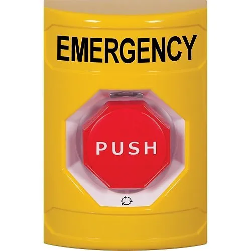 STI SS2421EM-EN Stopper Station Push Button with Stopper Station Shield, "Emergency" Label, Turn-to-Reset Button, Yellow