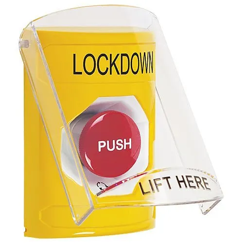 STI SS2221LD-EN Stopper Station Push Button with Stopper Station Shield, "Lockdown" Label, Turn-to-Reset Button, Yellow